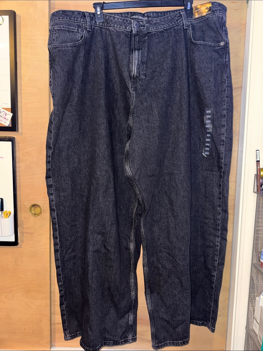 Ashley Graham Black Slouchy Wide-Leg Jeans